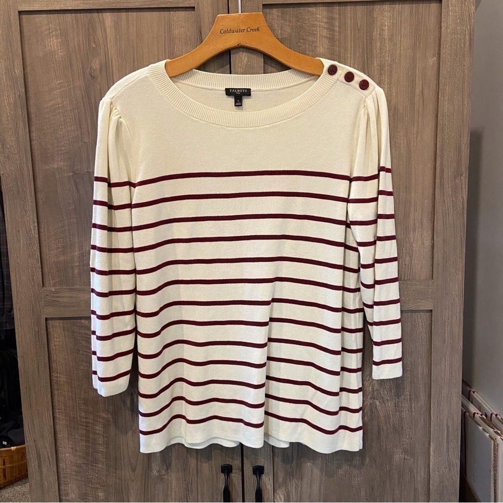 Talbots size X Sweater 3/4 sleeves stripes nautical buttons